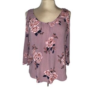 Gypsies & Moondust blouse cold shoulder keyhole opening cropped floral Sz medium